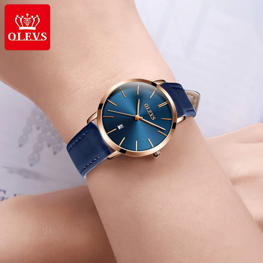 OLEVS Women Watch Red  Casual Leather Ladies Watches Luxury Quartz Female Wristwatches Brand Clock Ultra Thin Surface 6.5MM5869 mbzr