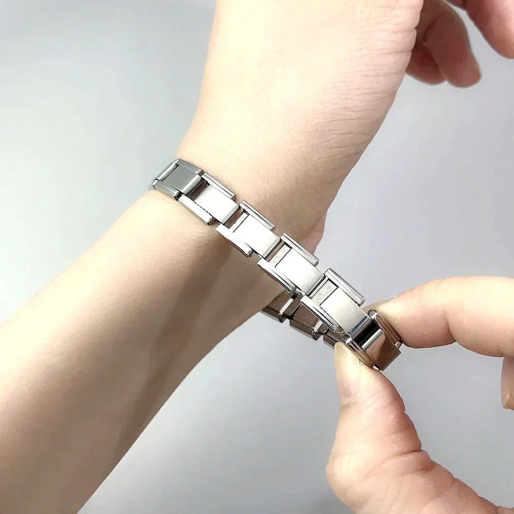 Italian Charm Link for Women Men 9mm Width Silver Gold Color Chain Stainless Steel Bracelet on Hand DIY Making Jewelry Wholesale