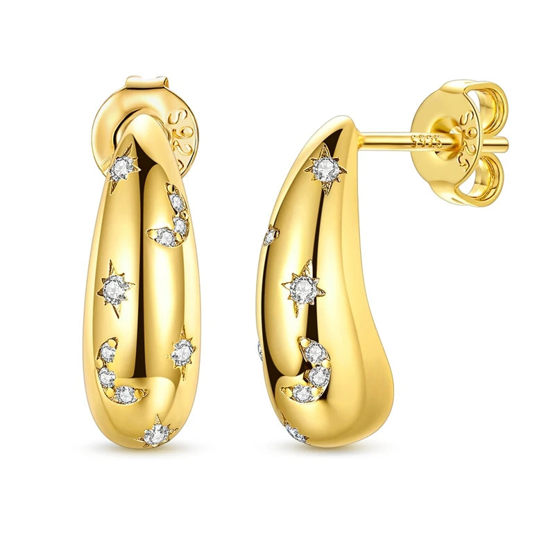 MULA 925 Sterling Silver Sun Moon Stars Hoop Earrings Classic Simple Fashion Jewelry