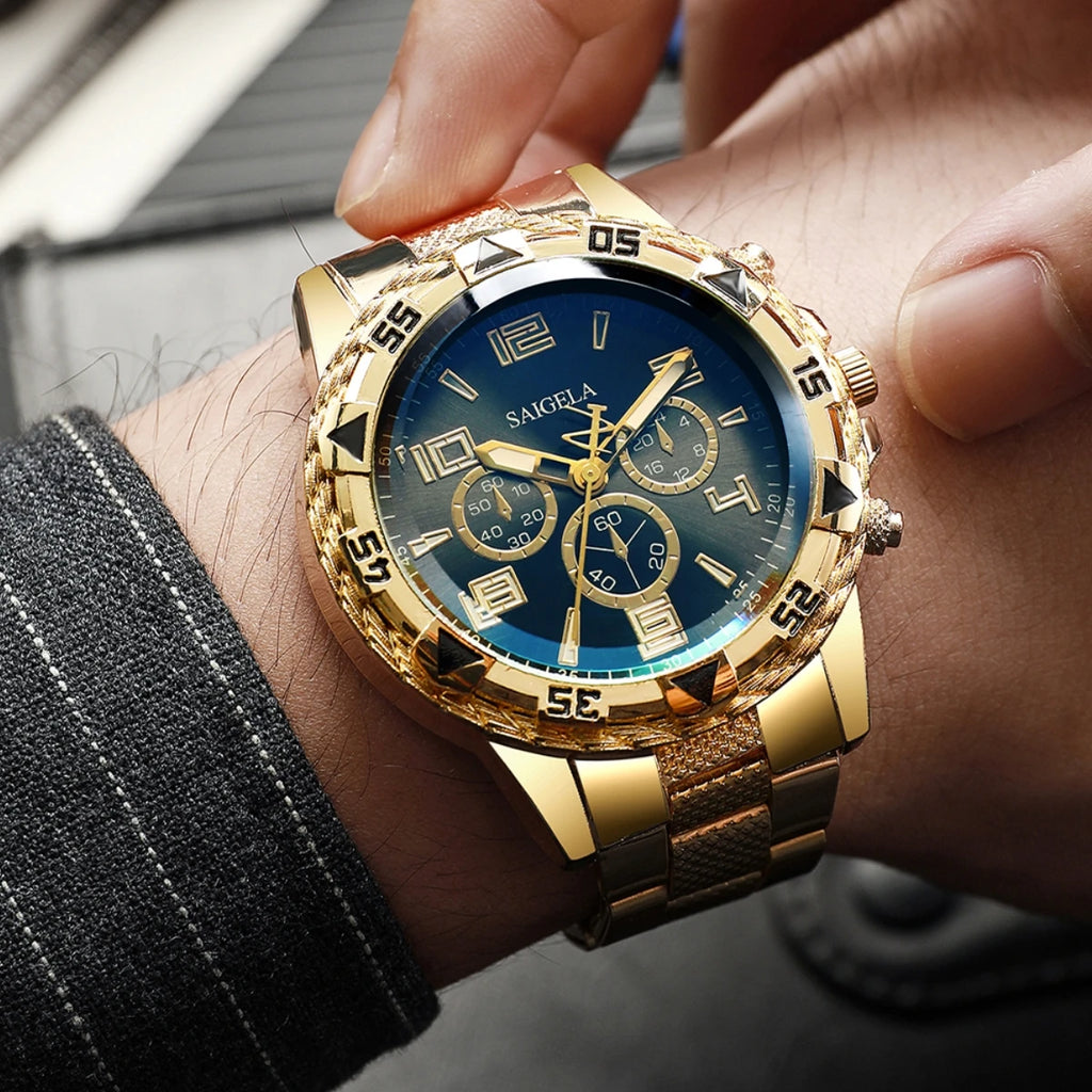 2pcs/set Men Business Watches Fashion Arabic Dial Steel Band Male's Quartz Watch Set (Without Box） mbzr