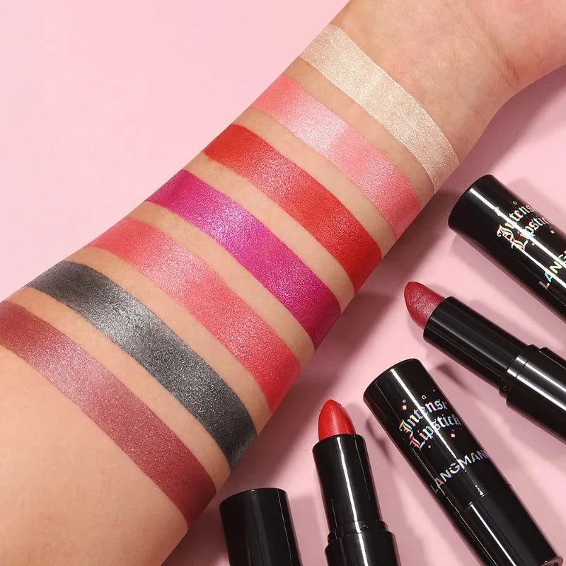 Glitter Lipstick Nude Gray Metallic Diamond Waterproof Long-Lasting Shiny Gloss Pearl Lip Tint Makeup