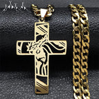 Crown of Thorns Jesus Cross Necklace Stainless Steel Gold Plated Crucifix Pendant Necklaces Jewelry