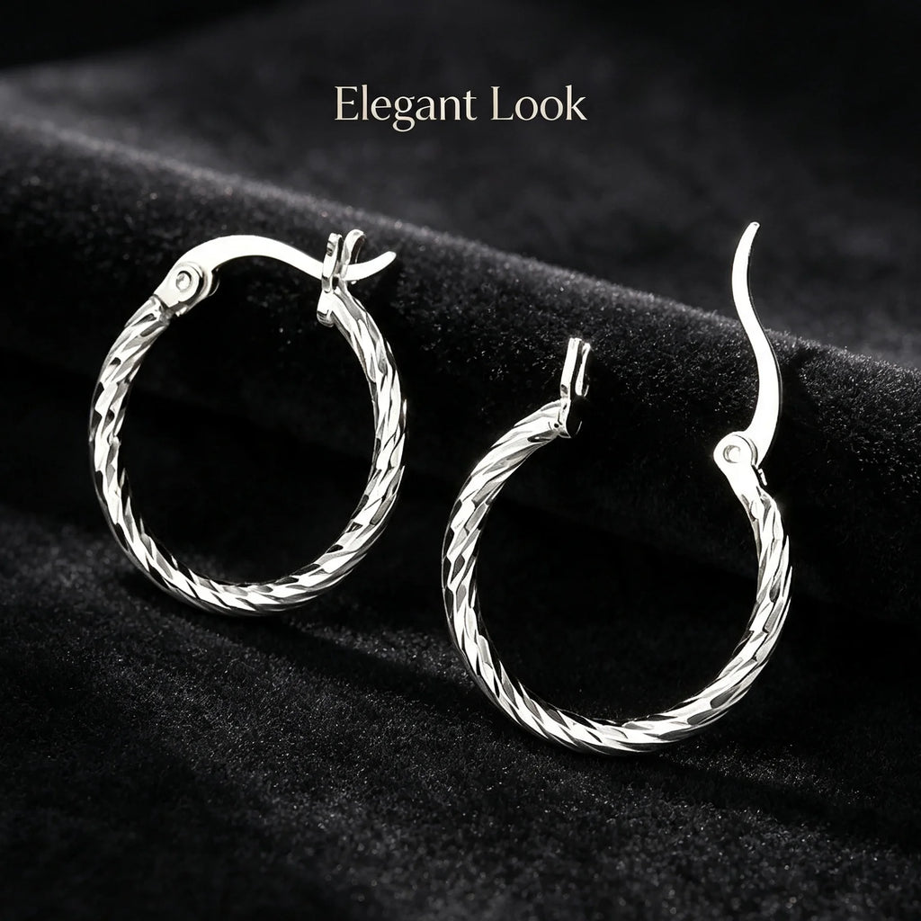 925 Sterling Silver Twisted Hoop Earrings Shiny Polished Textured Circle Earrings Hypoallergenic Premium Women Fashion Jewelry