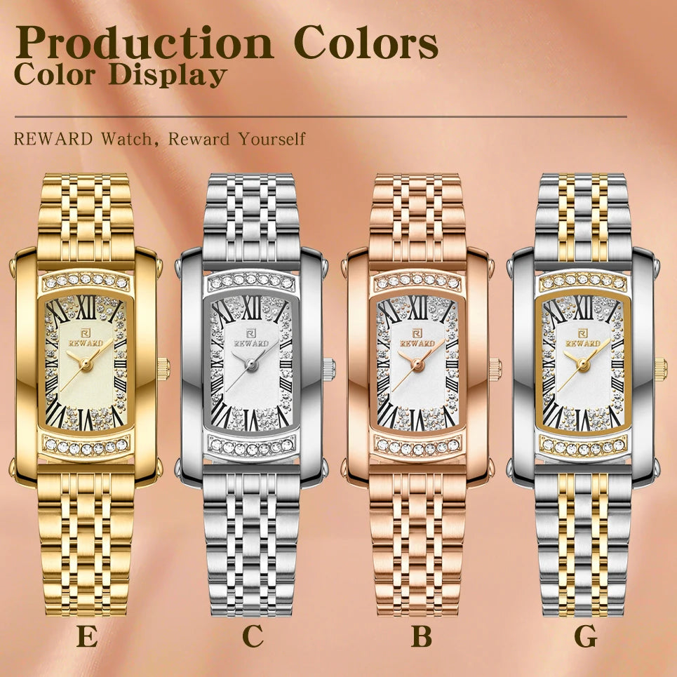 REWARD Luxury Woman Wristwatch Waterproof Luminous Date Diamond Dial Rectangle Watch For Ladies Quartz Women Watches mbzr