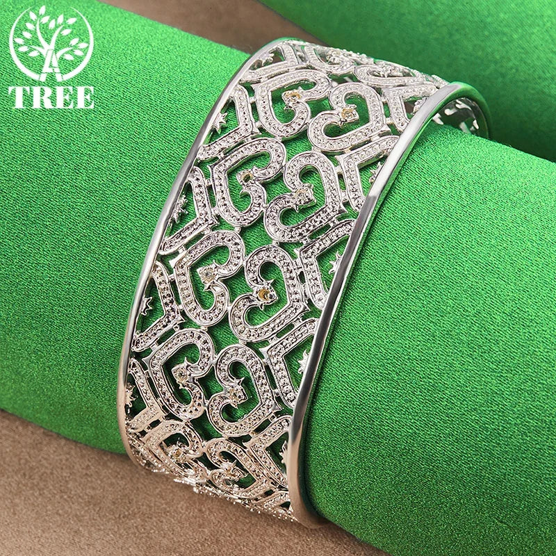 925 Sterling Silver Adjustable 28mm Heart Big Bangles Bracelet Gift Fashion Charm Jewelry For Woman Man Party Engagement Wedding mbzr