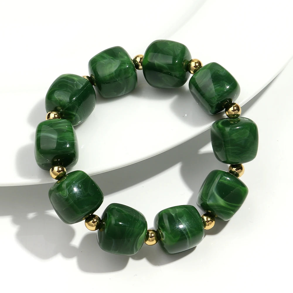 Exaggerated Geometric Beaded Acrylic Elastic Bracelets for Women Men Boho Trendy Square Beads Stack Bangle Retro Jewelry Gift mbzr