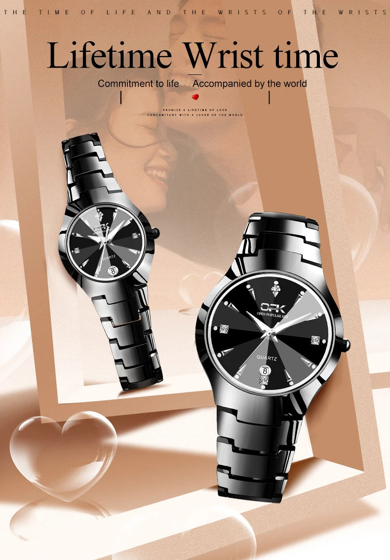 OPK Couple Watches For Lovers Rhombus Mirror Diamond Calendar Stainless steel Waterproof Wristwatch for Couple Reloj de pareja mbzr