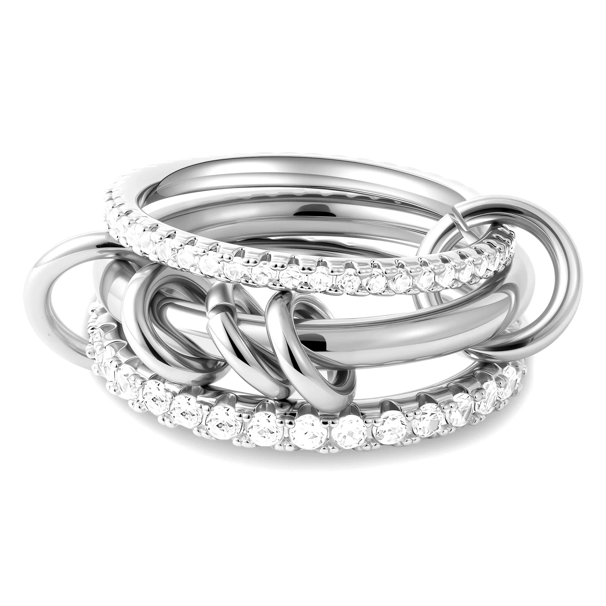Multi-layer Stackable Finger Rings Shiny Cubic Zirconia Link Ring 18K Gold Plated Stainless Steel High Quality Jewelry Accessory
