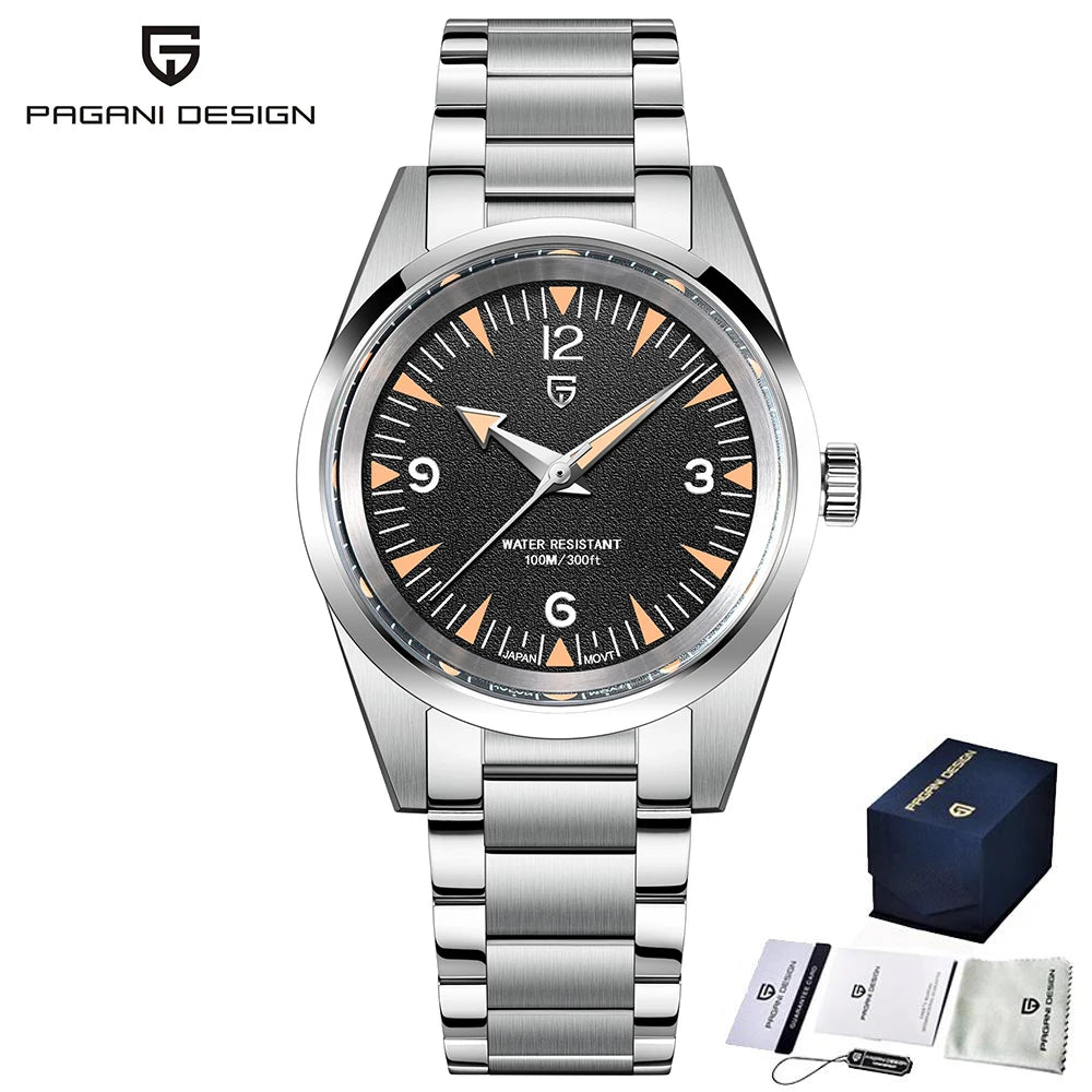 PAGANI DESIGN 38MM Retro Luxury Quartz Watches For Men VH31 Movement Sapphire Stainless Steel 100m Waterproof Reloj Hombre