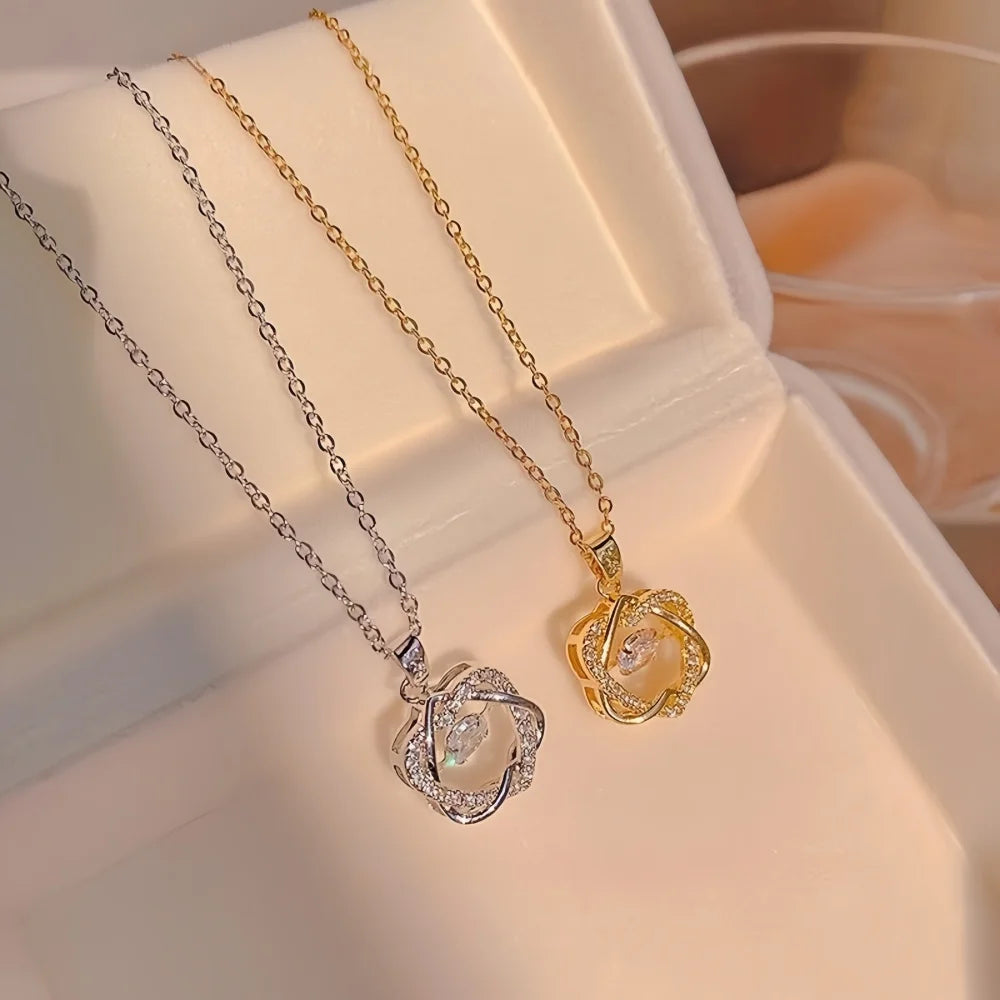 Simple Irregular Hollow Crystal Copper Pendant Necklace Fashion Stainless Steel Clavicle Chain Jewelry Trendy Women Accessories