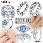 MULA Wedding Band Rings for Women Man 925 Sterling Silver Evil Eye Hand Celtic Knot Four-Leaf Clover Ring Stackable Jewelry Gift