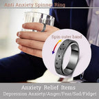Unique Spinning Ring for Men - Rotating Moon and Star Design with Stainless Steel Ends