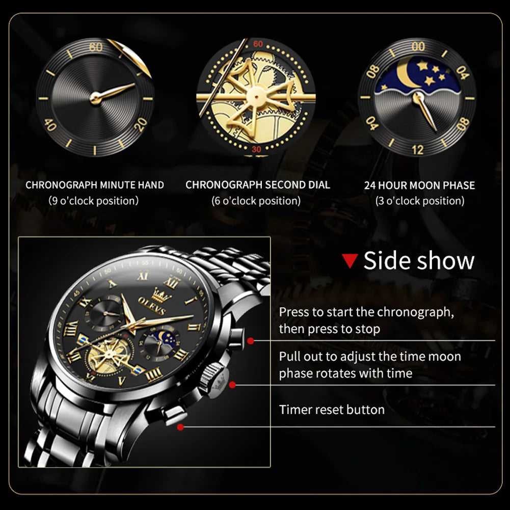 OLEVS 2859 Brand original authentic watches for man luxury Gift Box Steel band multifunctional quartz men's watch mbzr