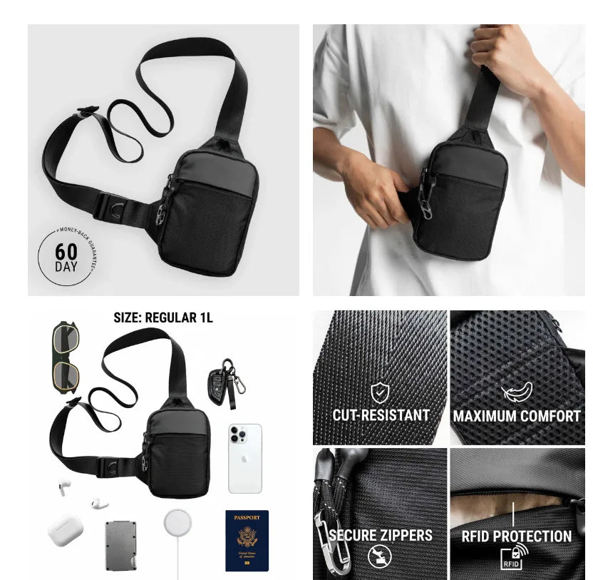 Fashionable Mini Crossbody Bag for Men with Stainless Steel Lock RFID Anti-Theft Mobile Phone Single Shoulder Bag
