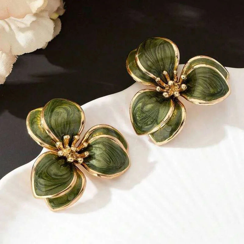 New Exquisite Design Green Color Double-Layer Petals Stud Earrings for Women Stylish  Personalization Charm Party Jewelry Gift mbzr