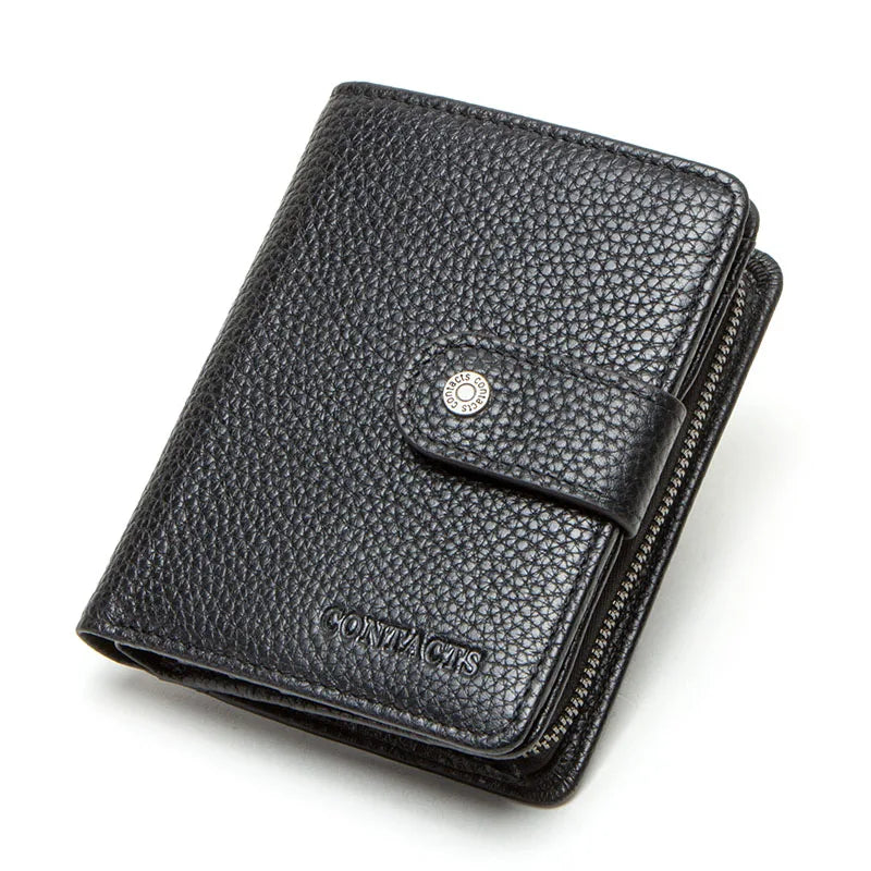 CONTACT'S Genuine Leather Short Wallets for Men RFID Vintage Coin Purse Card Holder Male Money Clip Women‘s Wallet Bag Handbag