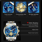 Quartz Watch Flywheel Skeleton Chronograph Moon Phase Multifunctional OLEVS 2856 mbzr