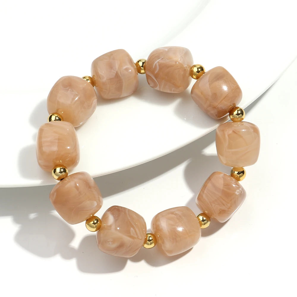 Exaggerated Geometric Beaded Acrylic Elastic Bracelets for Women Men Boho Trendy Square Beads Stack Bangle Retro Jewelry Gift mbzr