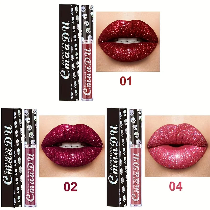 3PCS Skull Lip Gloss Set – Long-Lasting, Easy to Remove, Shiny Lipstick for Women, Ideal for Music Festivals, Halloween, mother' mbzr