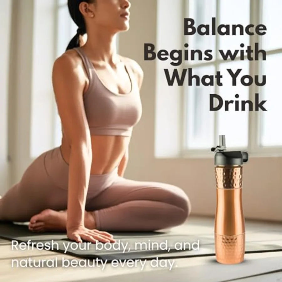 Pure Copper Water Bottle For Drinking Water with Straw and Sports Lid 33.5oz/ 950ml Ayurveda Copper Bottle for Ayurvedic Health mbzr