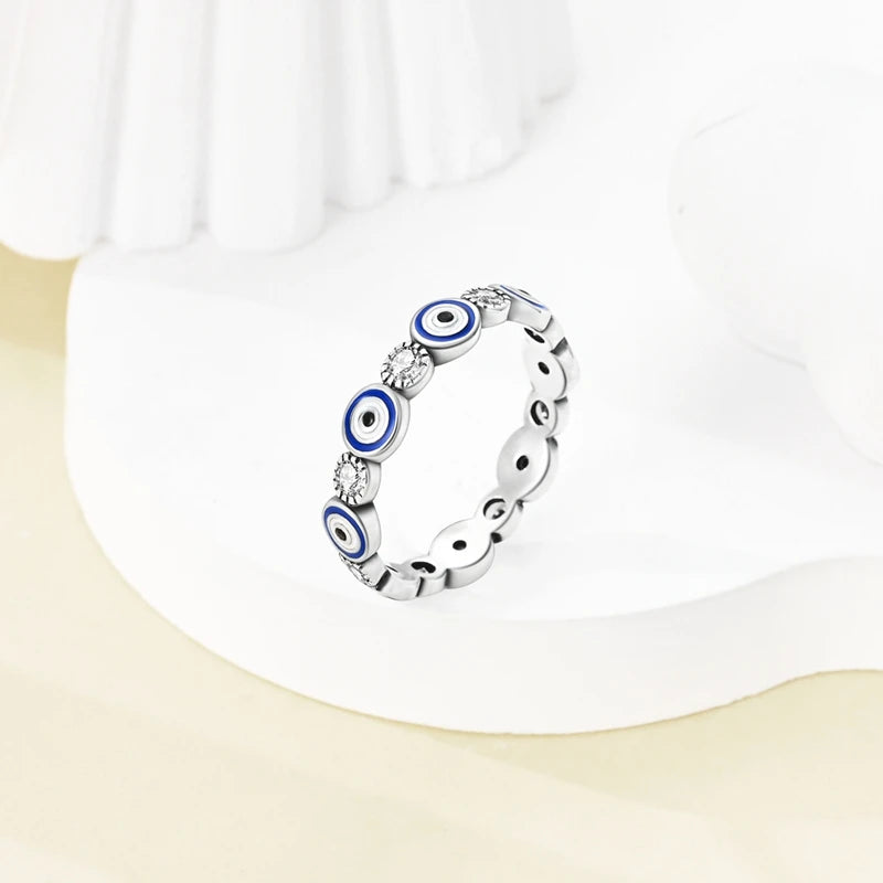 MULA Wedding Band Rings for Women Man 925 Sterling Silver Evil Eye Hand Celtic Knot Four-Leaf Clover Ring Stackable Jewelry Gift