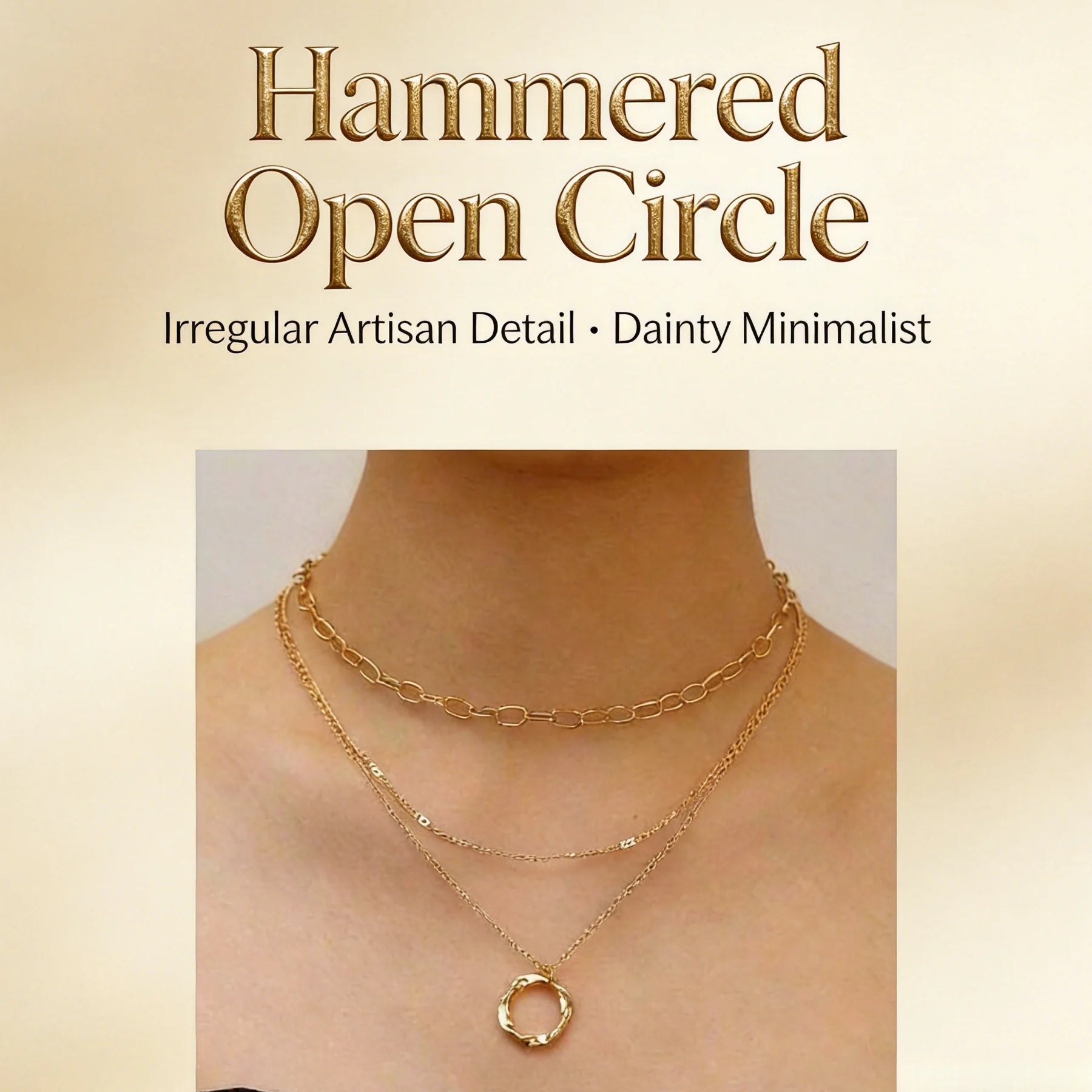Multi‑Layer Gold Tone Zinc Alloy Necklace Textured Circle Pendant Daily Neckwear