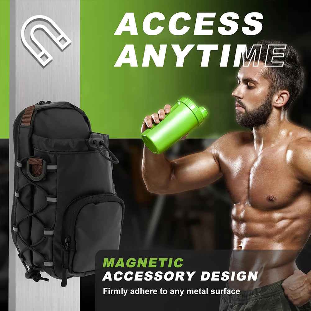 Magnetic Gym Sling Bag with Water Bottle Holder Gym Crossbody Bag Gym Bottle Carrier Bag for Travel Sports Work Fitness