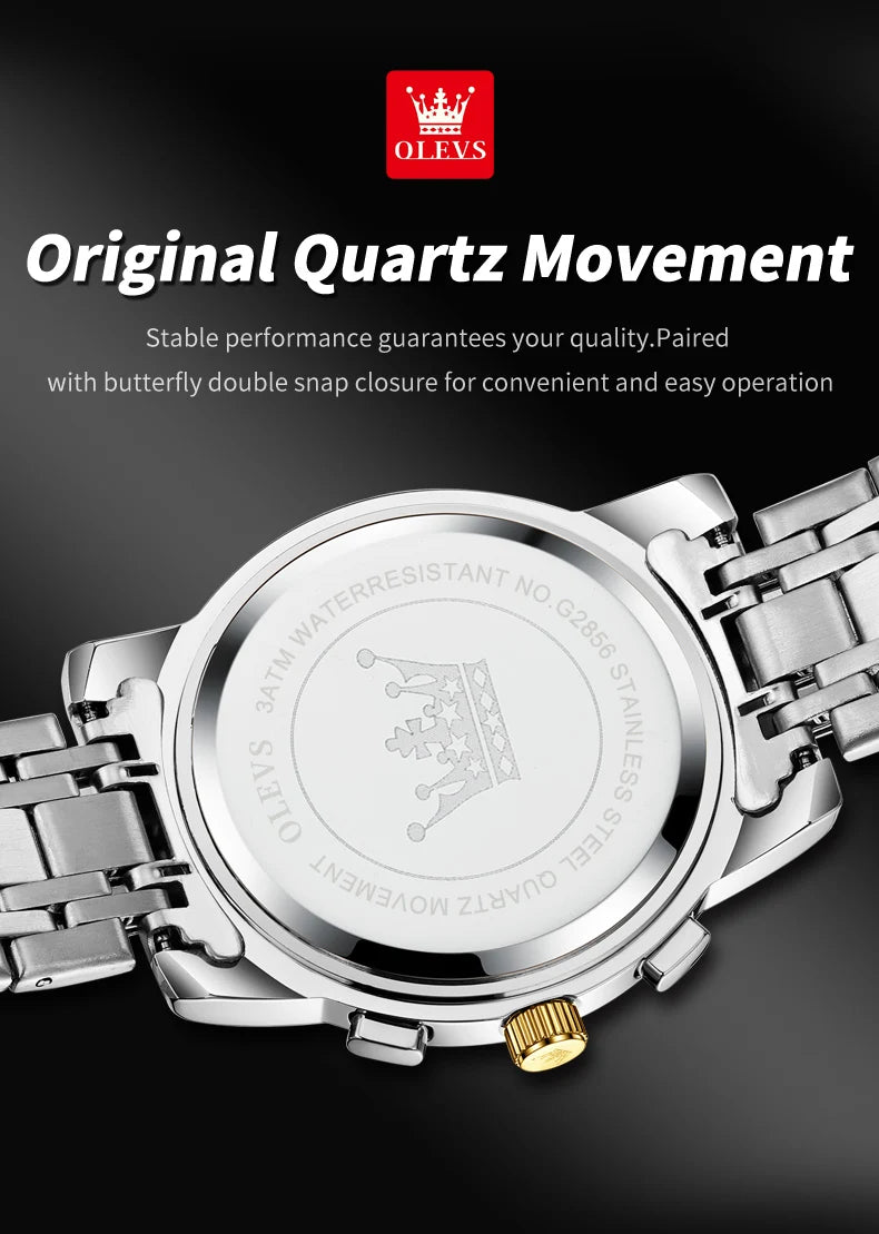 Quartz Watch Flywheel Skeleton Chronograph Moon Phase Multifunctional OLEVS 2856 mbzr