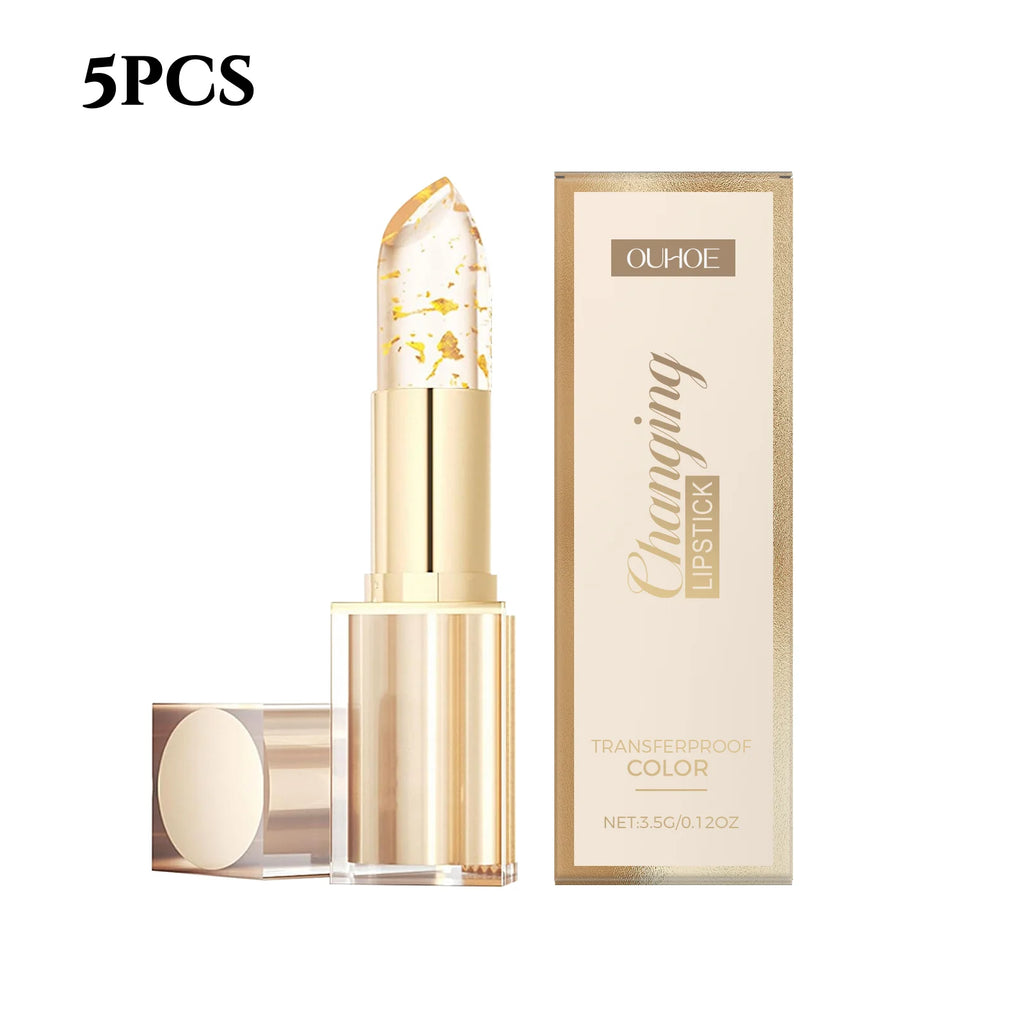 24K Gold Foil Vitamin E Lip Balm Crystal Jelly Lipstick,Moisturizing Lip Care for Dry Lips,Long-Lasting Hydrating Tint mbzr