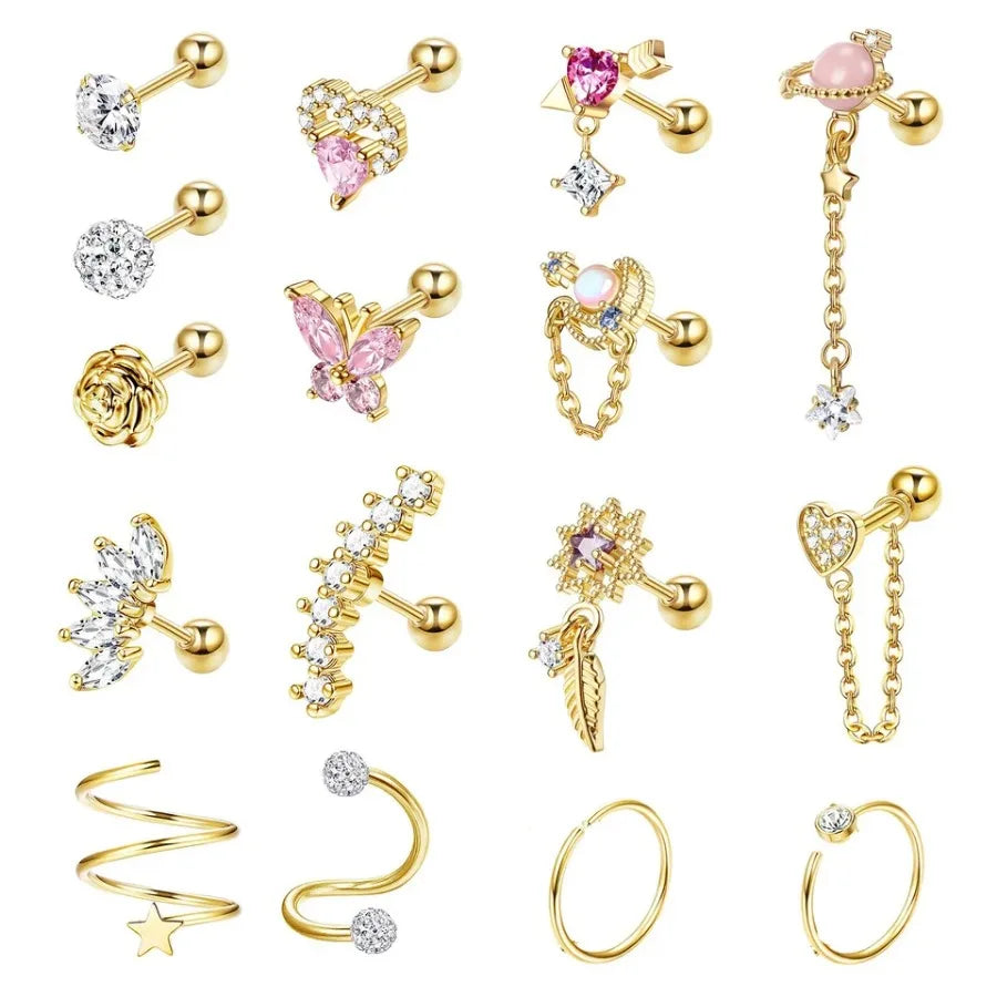 Bobisty 1PC Stainless Steel Cartilage Earring Stud for Women Flower Heart Hypoallergenic Screw Back Earrings Piercing Jewelry