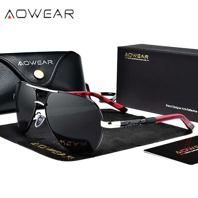 AOWEAR Aviation Mirror Polarized Sunglasses Brand Designer Retro Eyewear