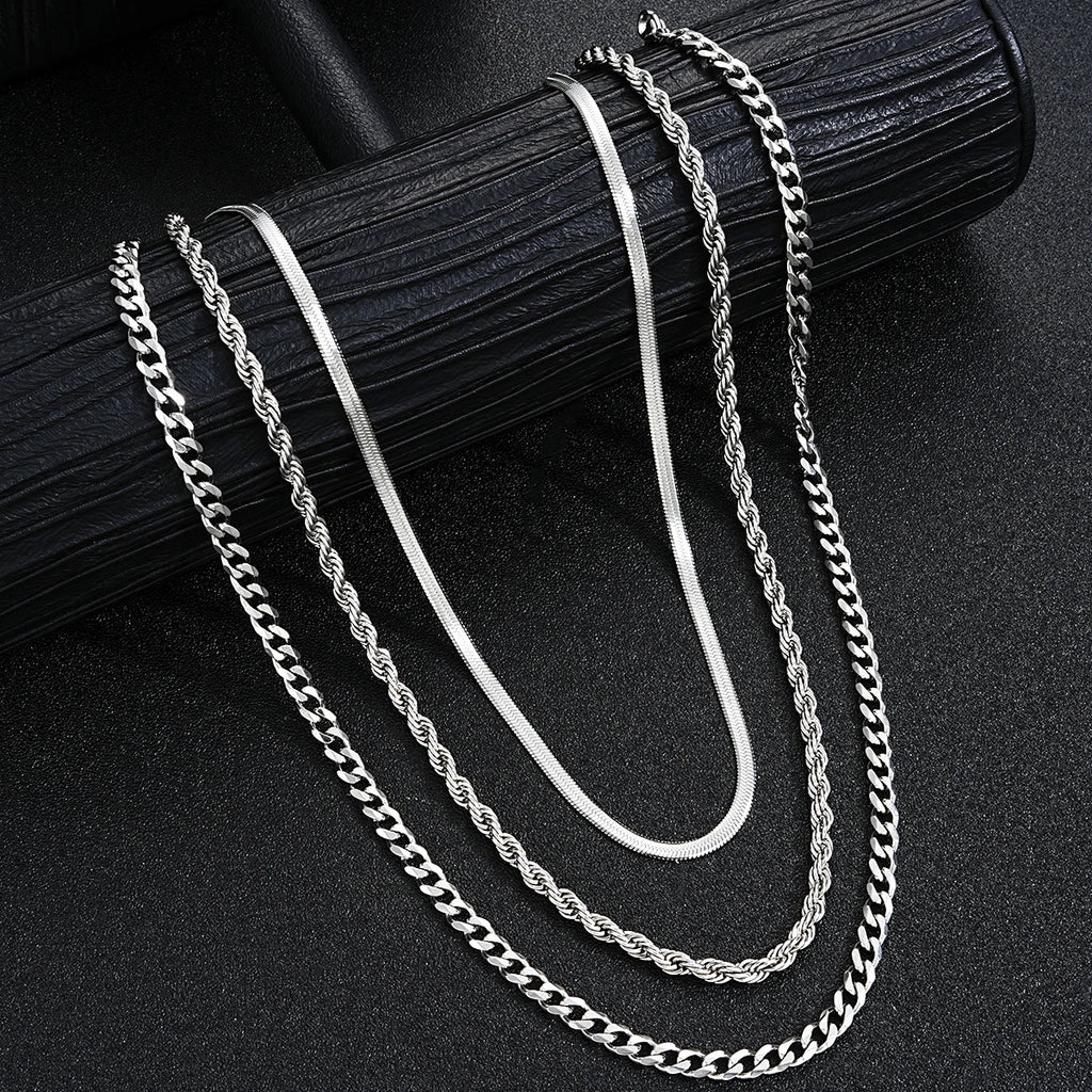 New Arrival Silver Tone Stainless Steel Jewelry Set Unisex Punk Vintage Smooth Ring Necklace Bracelet Waterproof Anti Tarnish Minimal Street Daily Wear Jewelry Gift For Men