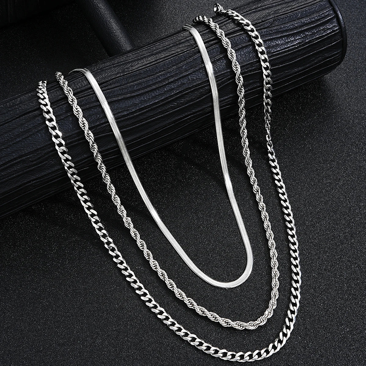 New Arrival Silver Tone Stainless Steel Jewelry Set Unisex Punk Vintage Smooth Ring Necklace Bracelet Waterproof Anti Tarnish Minimal Street Daily Wear Jewelry Gift For Men