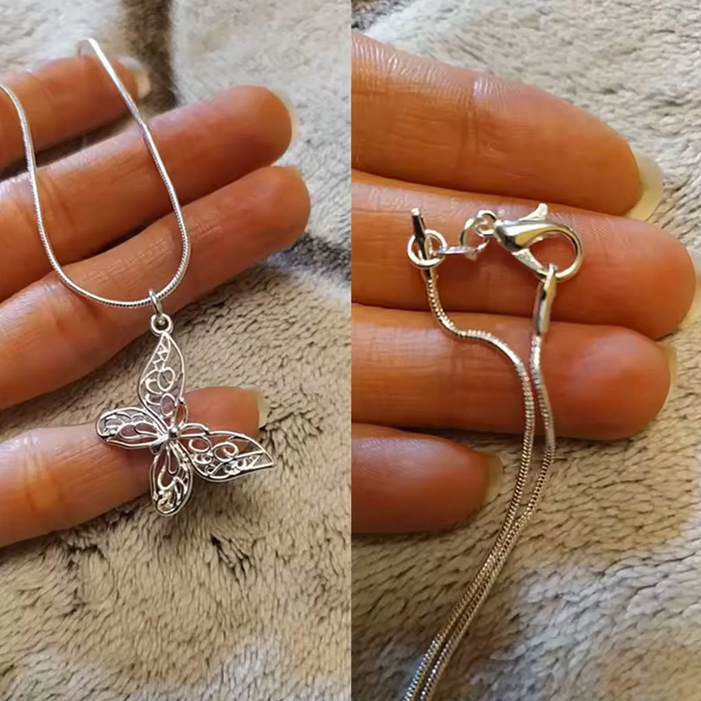 Sterling Silver Butterfly Pendant Necklace Snake Chain Women