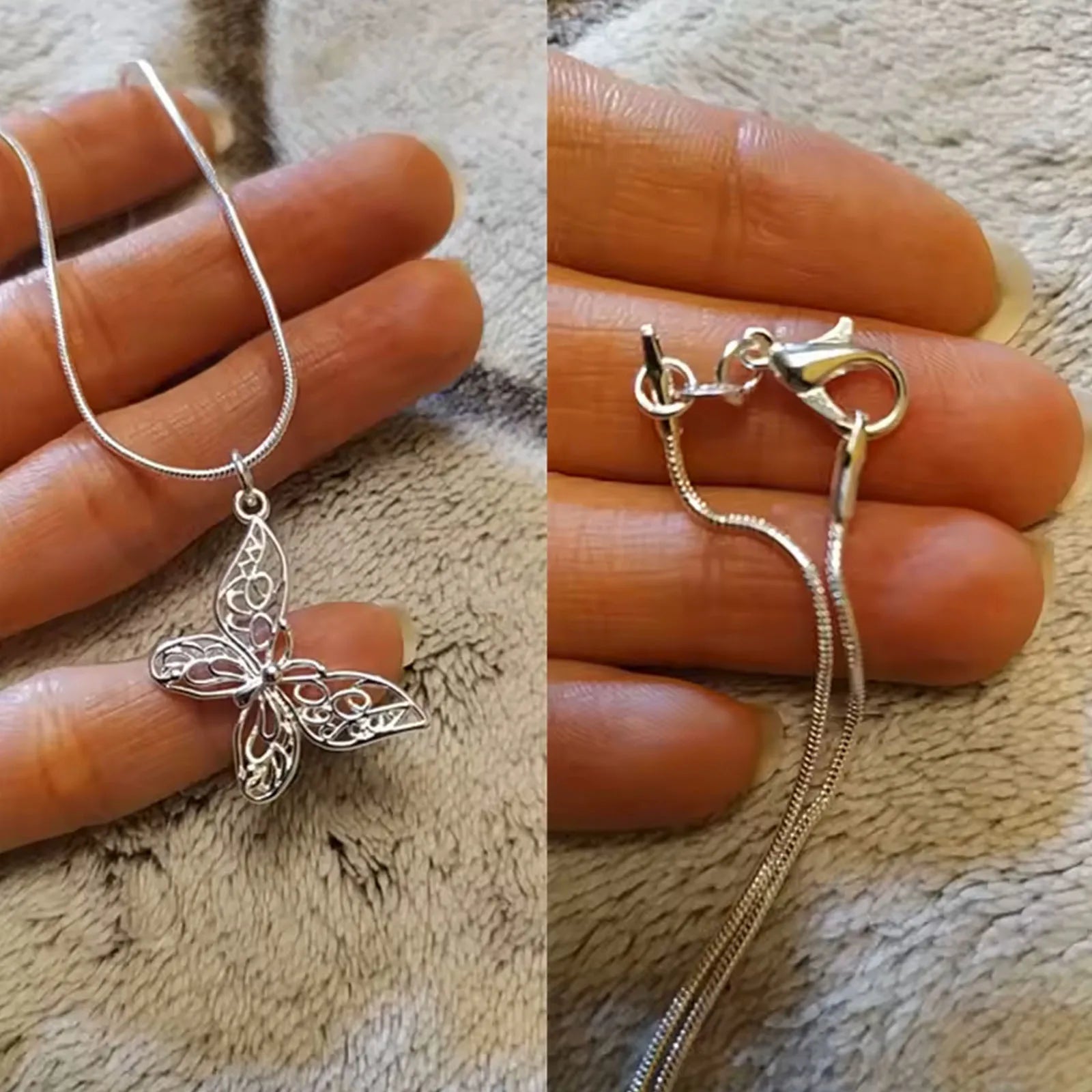 Sterling Silver Butterfly Pendant Necklace Snake Chain Women