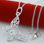 Sterling Silver Butterfly Pendant Necklace Snake Chain Women