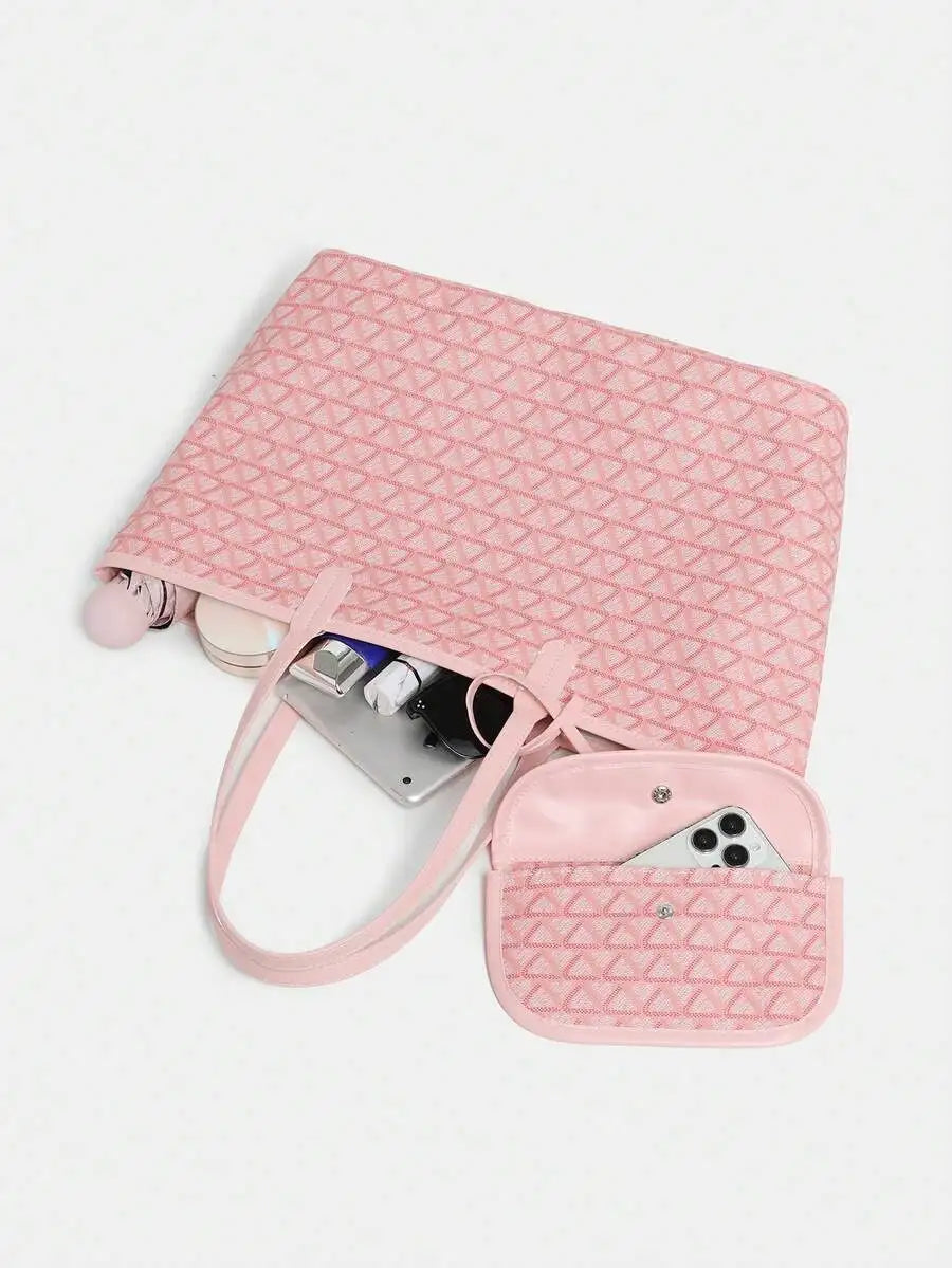 Women Minimalist Tote Bag Set With Wallet, Large Capacity Shoulder Bag, Office Casual Handbag mbzr