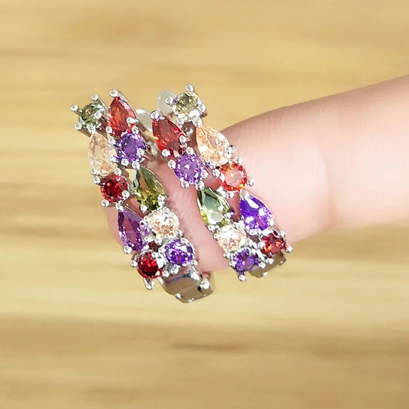 Wholesale Slver Color Luxury 925 Sterling Silver Earrings Flash Colorful CZ Zircon Ear Studs Earrings Women Cheap Brincos mbzr