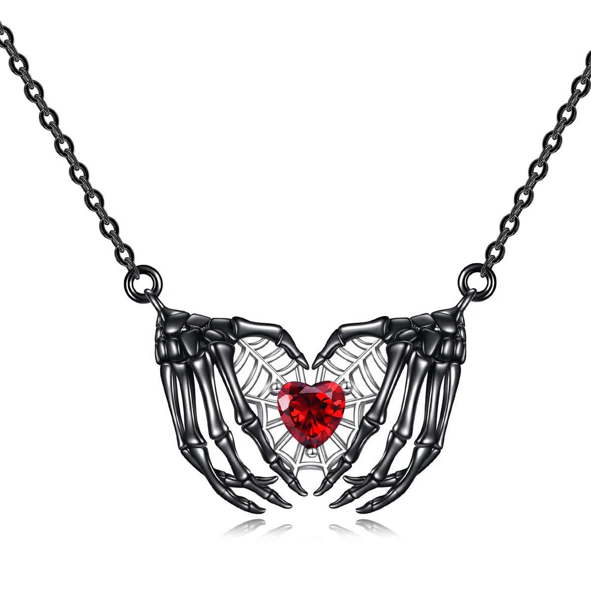 Bat Wings and Heart-Shaped Resin Pendant Necklace - Dark Fantasy Style Alloy Chain Casual Fashion Accessories