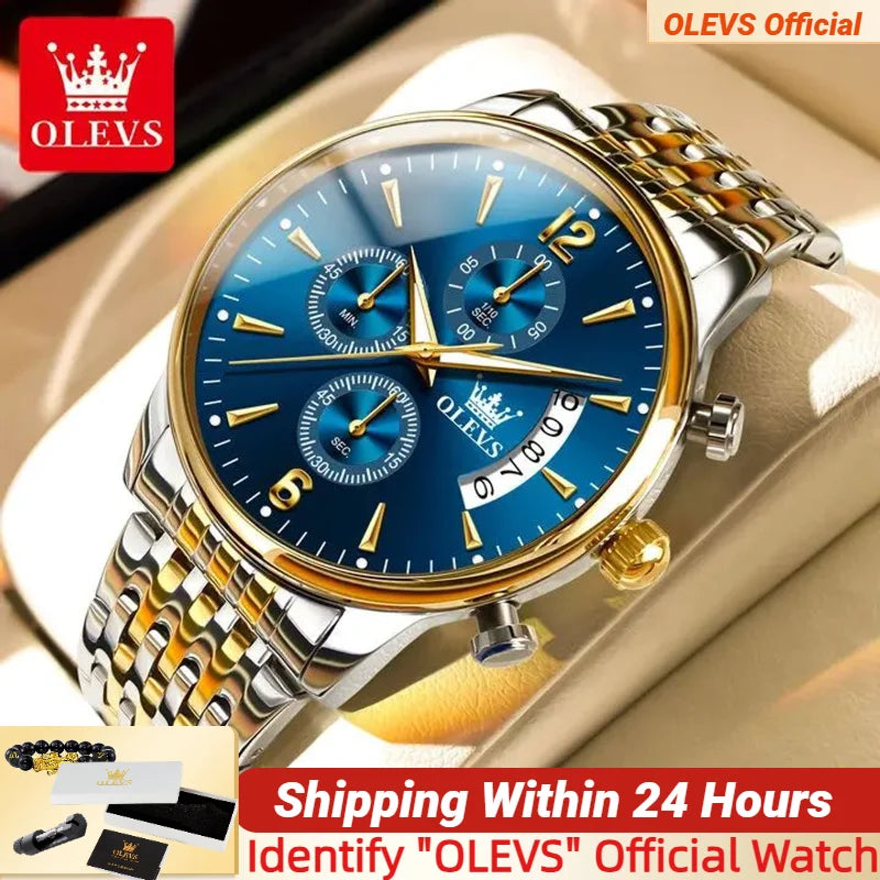 OLEVS Men's Watches Waterproof Luminous Sport Watch Chronograph Multifunction Business Fashion Gold Men's Quartz Watch 2867 mbzr