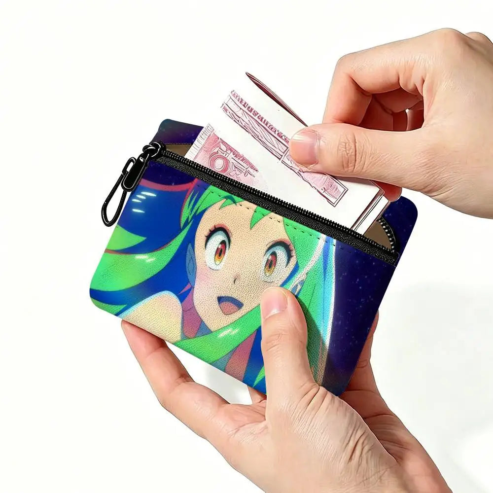 Classic Romantic Anime U-Urusei Y-Yatsura Oxford Coin Wallet Detachable Carabiner Hook Compact Storage Bag For Outdoor Shopping