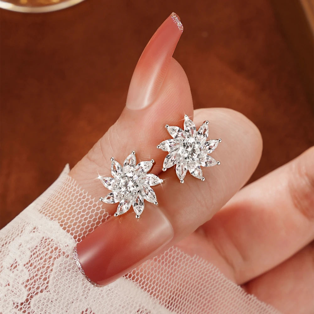 OXTAO Sparkling Sunflower Stud Earrings for Women 14K Gold Filled Moissanite&Zircon Flowers Earrings Wedding Party Jewelry Gift