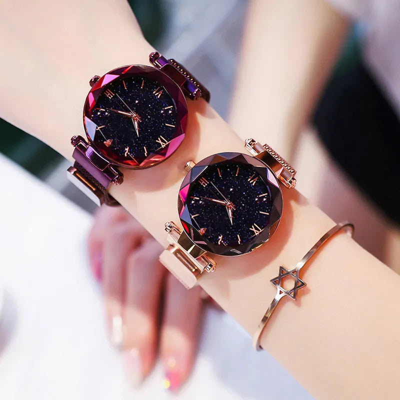 Womens Fashion Starry Sky Watches Magnet Buckle Mesh Belt Diamond Quartz Watch Women Dress Clock mbzr