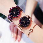Womens Fashion Starry Sky Watches Magnet Buckle Mesh Belt Diamond Quartz Watch Women Dress Clock mbzr