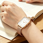 Hannah Martin Womens Watch US Local Shipping Square 34mm Dial Simple Bar Scale Silver Stainless Steel Milan Strap Japanese Original Quartz Movement Clock Nordic Fashion Style Suitable for Various Dressing Styles, Women Gift C