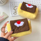 Multifunctional Small Pouch for Girls Cute Cherry Pudding Plush Coin Purse Mini Cartoon Portable Wallet for Cards Earphones Case
