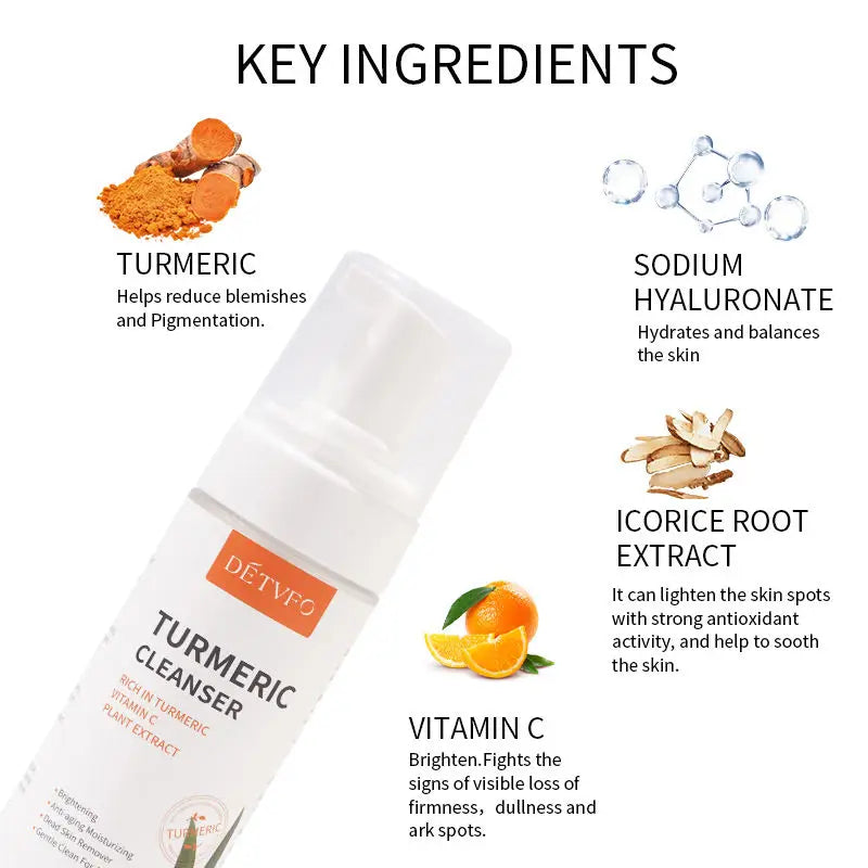 150ml Turmeric Vitamin C Cleanser Foam Gentle Face Wash Brightening Moisturizing Cleanser for Deep Pore Cleansing Skin Care mbzr