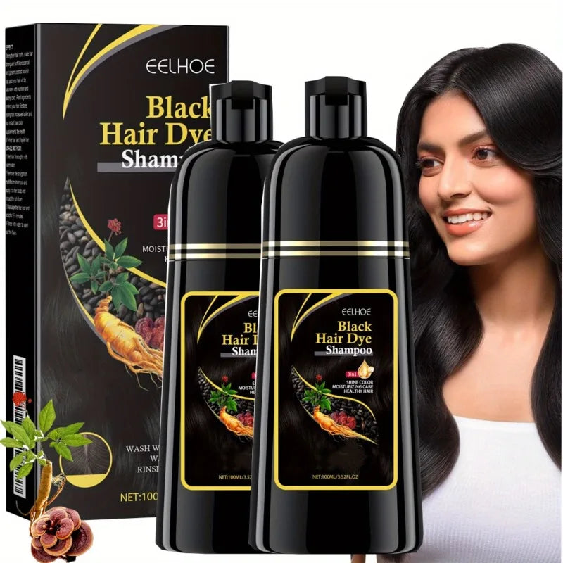 2pcs Black Hair Colouring Shampoo Natural Herbal Essence 3 in 1 Colouring Shampoo Clean Dandruff Removing for Covering White mbzr