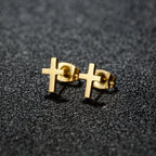 Golden Stainless Steel Small Cross Christianity Amulet Earrings For Women Hypoallergenic Stud Earrings For Girls Daily Wear