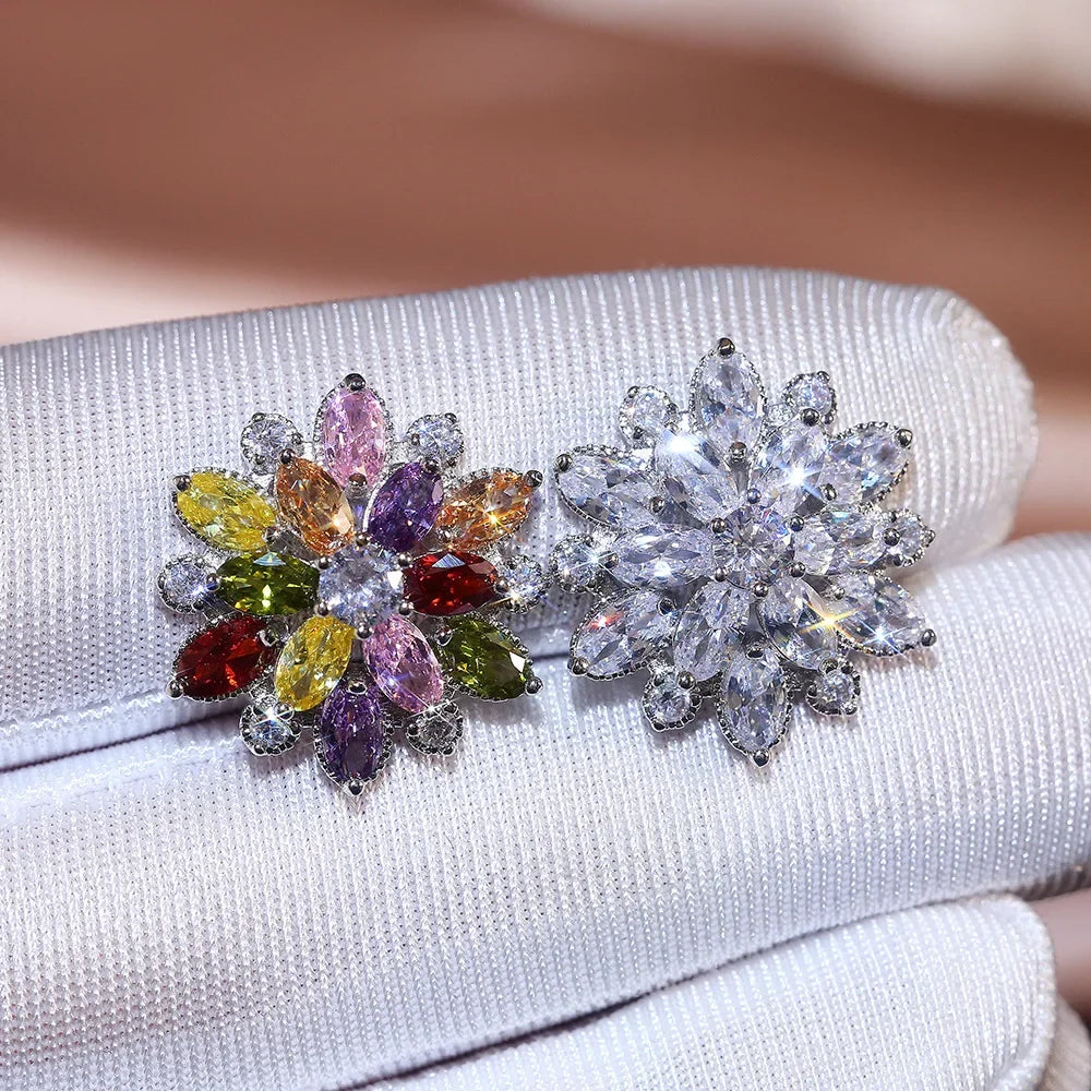Cute Big AAAAA Bling Cubic Zirconia 925 Silver Needle Stud Earrings Fashionable Flower Earring for Women Jewelry Gift Brincos mbzr